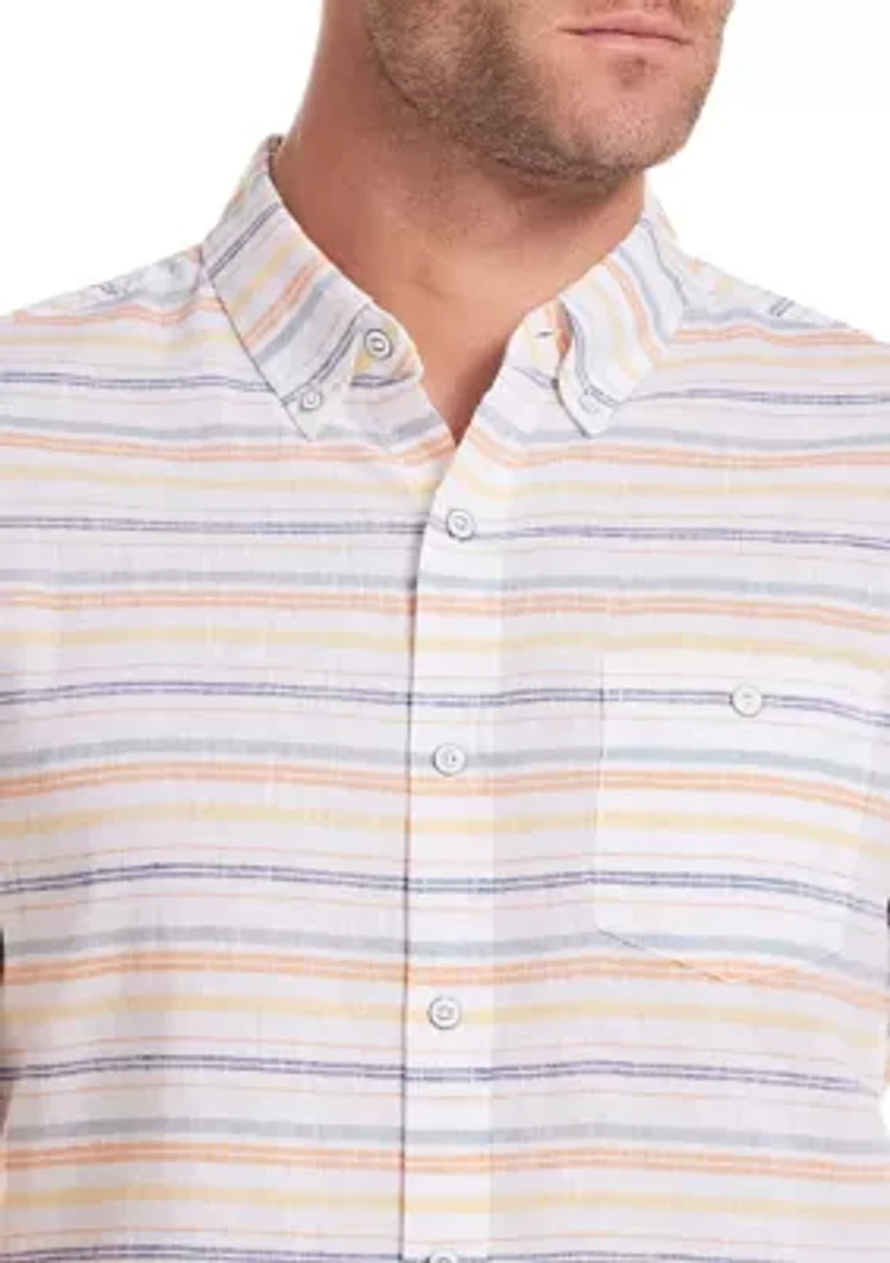 Men's Short Sleeve Linen Cotton Stripe Shirt