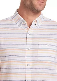 Men's Short Sleeve Linen Cotton Stripe Shirt