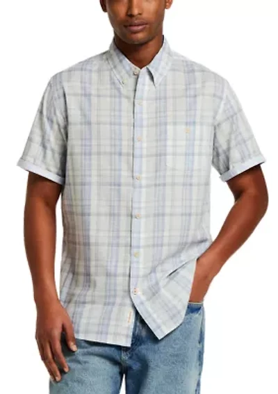 Men's Short Sleeve Cotton End On Plaid Shirt