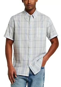 Men's Short Sleeve Cotton End On Plaid Shirt