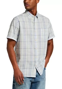 Men's Short Sleeve Cotton End On Plaid Shirt