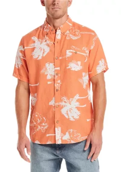 Men's Short Sleeve Linen Cotton Print Shirt