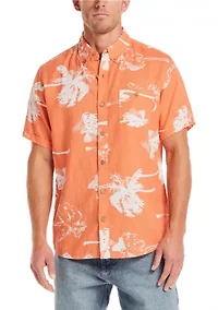 Men's Short Sleeve Linen Cotton Print Shirt