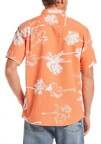 Men's Short Sleeve Linen Cotton Print Shirt