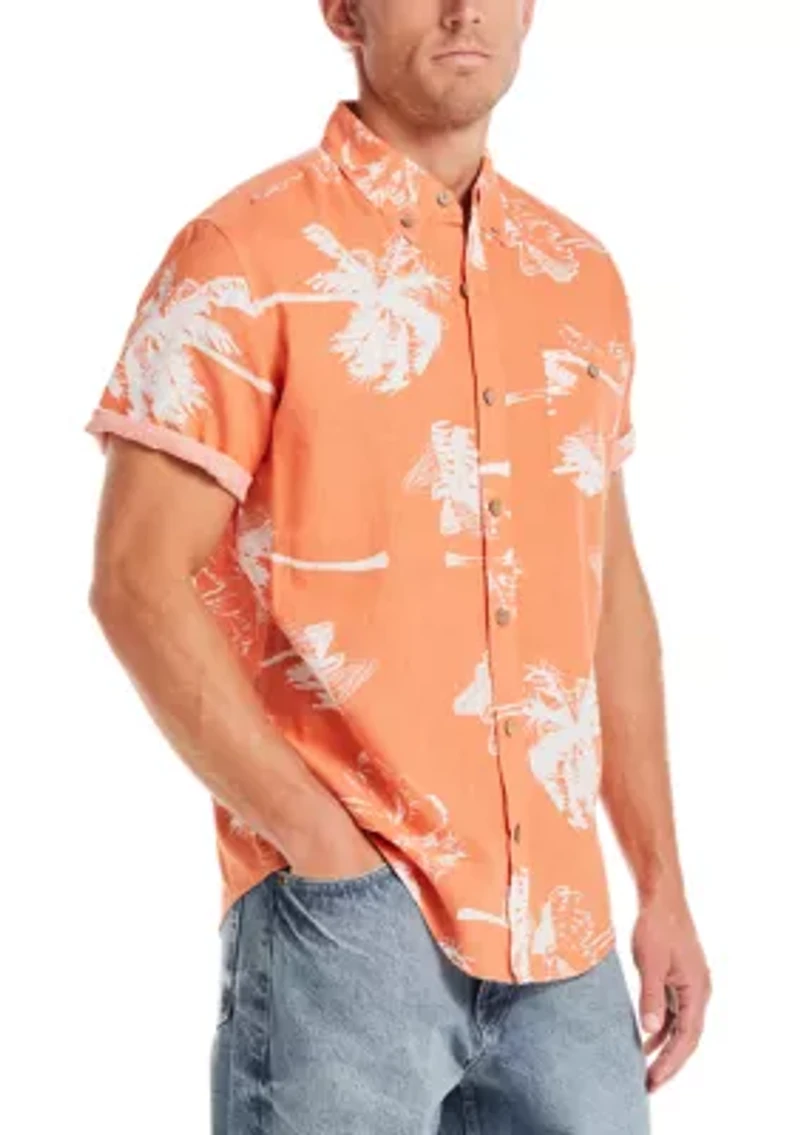 Men's Short Sleeve Linen Cotton Print Shirt