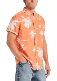 Men's Short Sleeve Linen Cotton Print Shirt