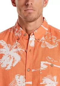 Men's Short Sleeve Linen Cotton Print Shirt