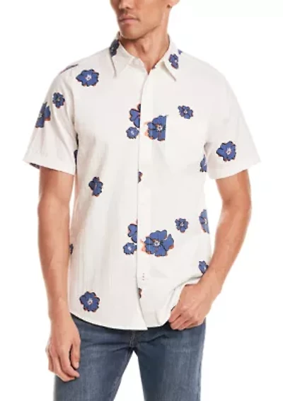 Men's Short Sleeve Seersucker Printed Shirt