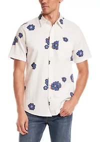 Men's Short Sleeve Seersucker Printed Shirt