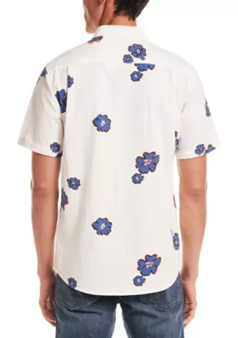 Men's Short Sleeve Seersucker Printed Shirt
