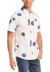 Men's Short Sleeve Seersucker Printed Shirt