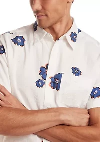 Men's Short Sleeve Seersucker Printed Shirt