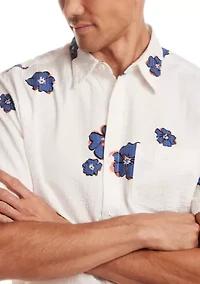 Men's Short Sleeve Seersucker Printed Shirt