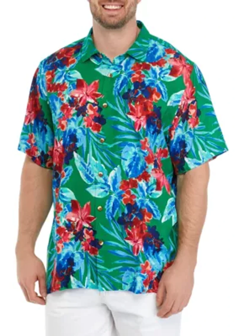 Big & Tall Painterly Botanical Printed Button Down Shirt