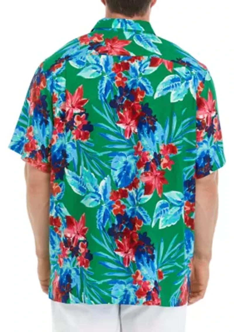 Big & Tall Painterly Botanical Printed Button Down Shirt