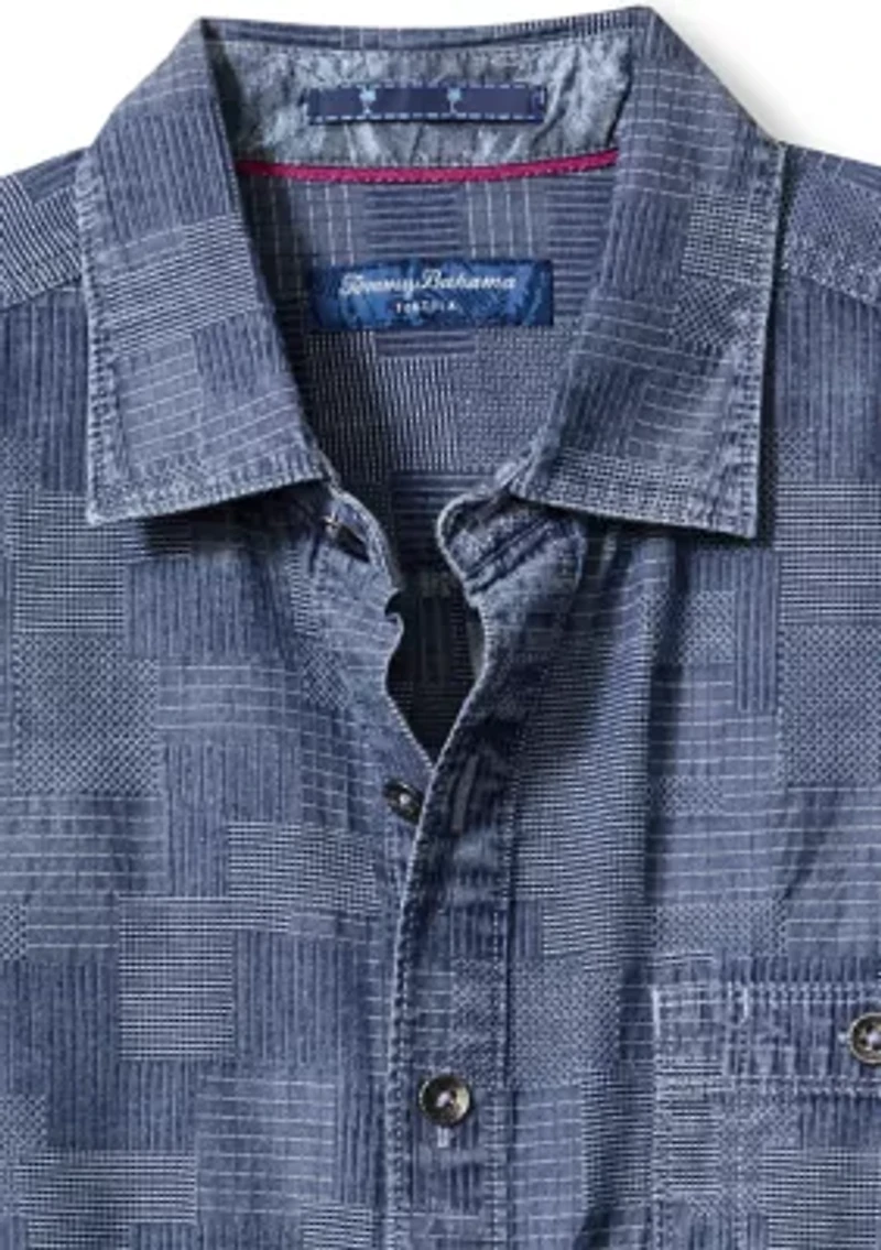 Big & Tall Blue Jeans Patchwork Button Up Shirt