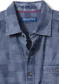 Big & Tall Blue Jeans Patchwork Button Up Shirt