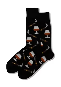 Cognac and Cigar Print Crew Socks