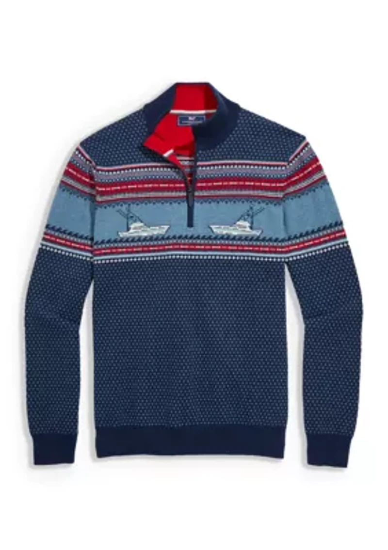Men's Boathouse Sport Fishing Fair Isle Quarter-Zip Sweater