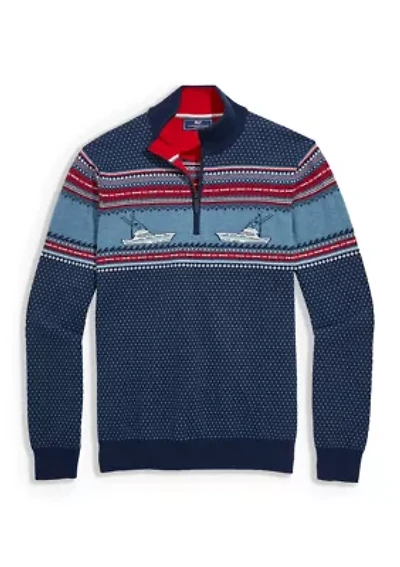 Men's Boathouse Sport Fishing Fair Isle Quarter-Zip Sweater