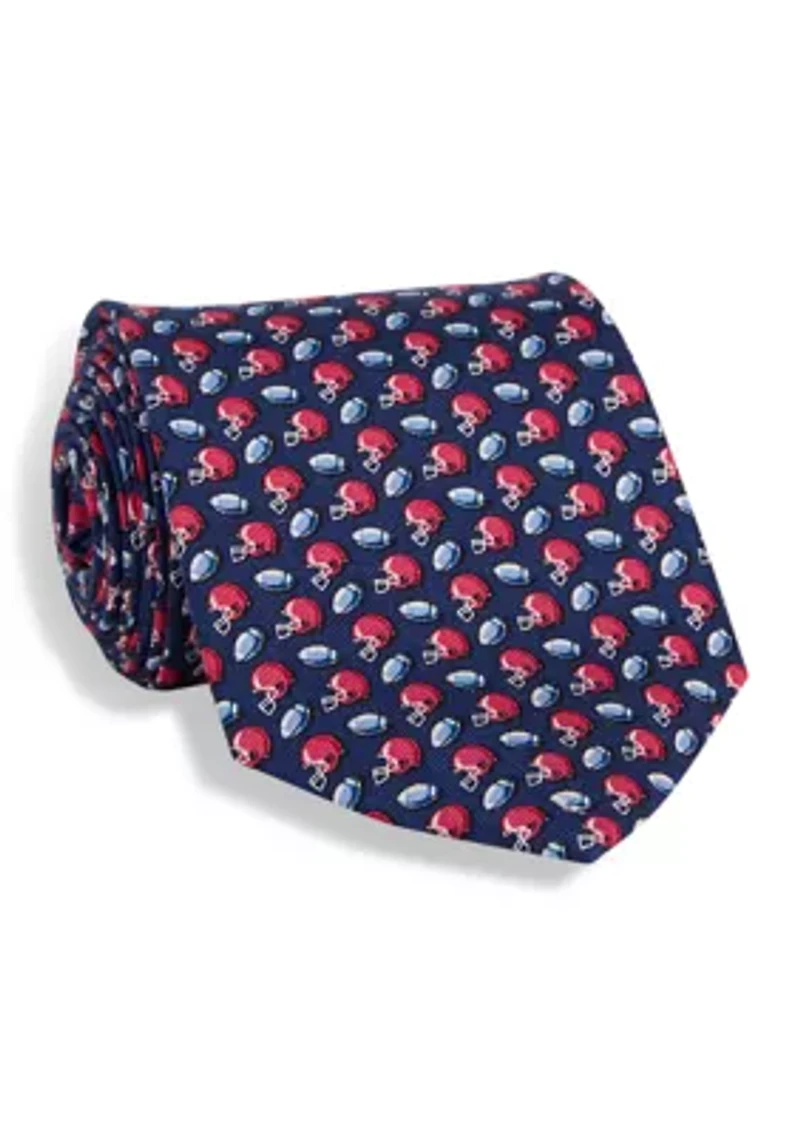 Tossed Football and Helmet Print Tie