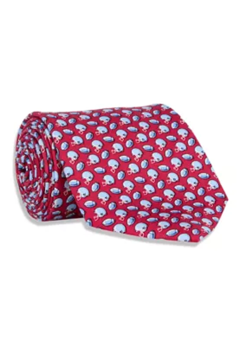 Tossed Football and Helmet Print Tie