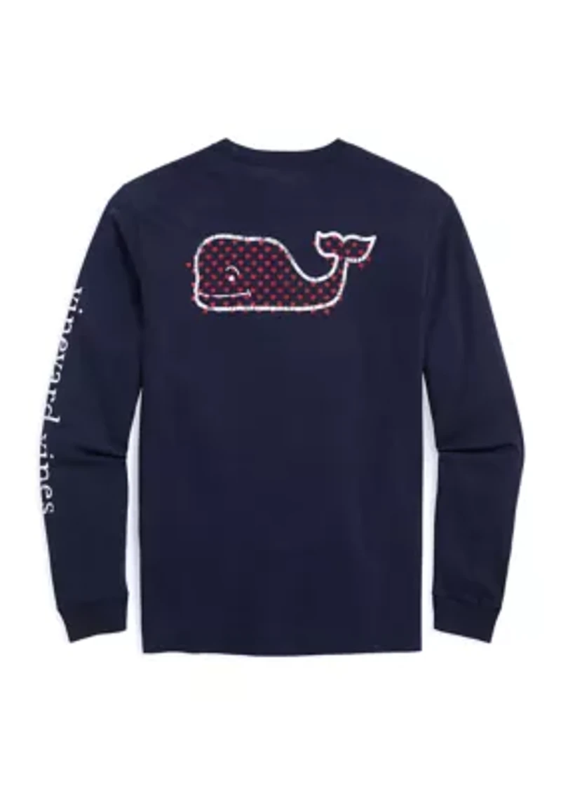 Men's Vintage Whale Hearts Long Sleeve Pocket T-Shirt