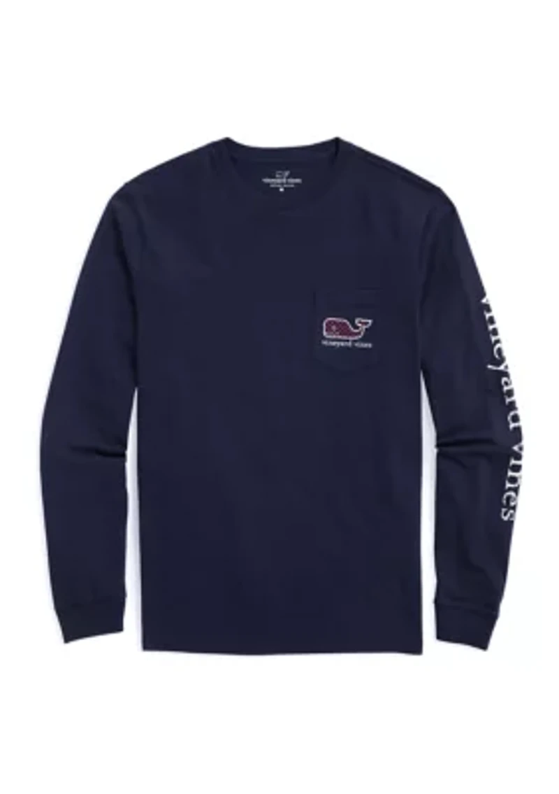 Men's Vintage Whale Hearts Long Sleeve Pocket T-Shirt