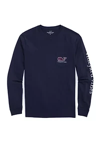Men's Vintage Whale Hearts Long Sleeve Pocket T-Shirt