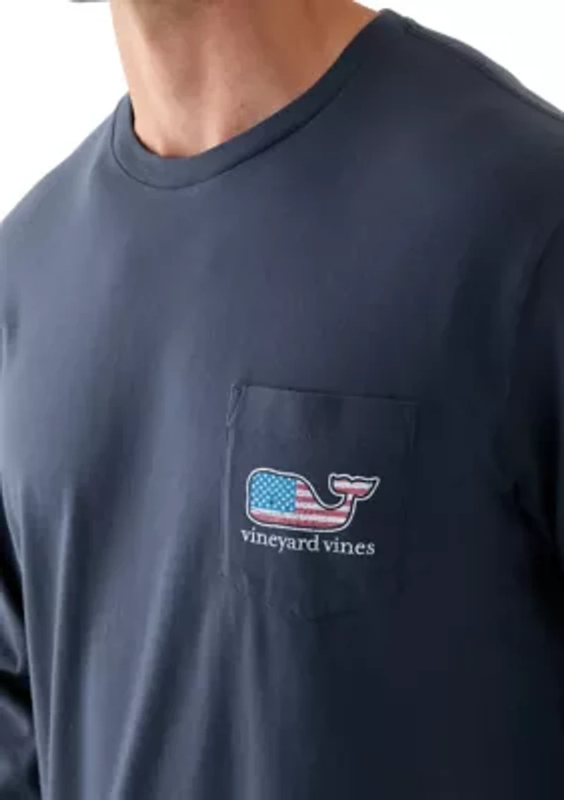 Men's Flag Whale Long Sleeve Pocket Graphic T-Shirt