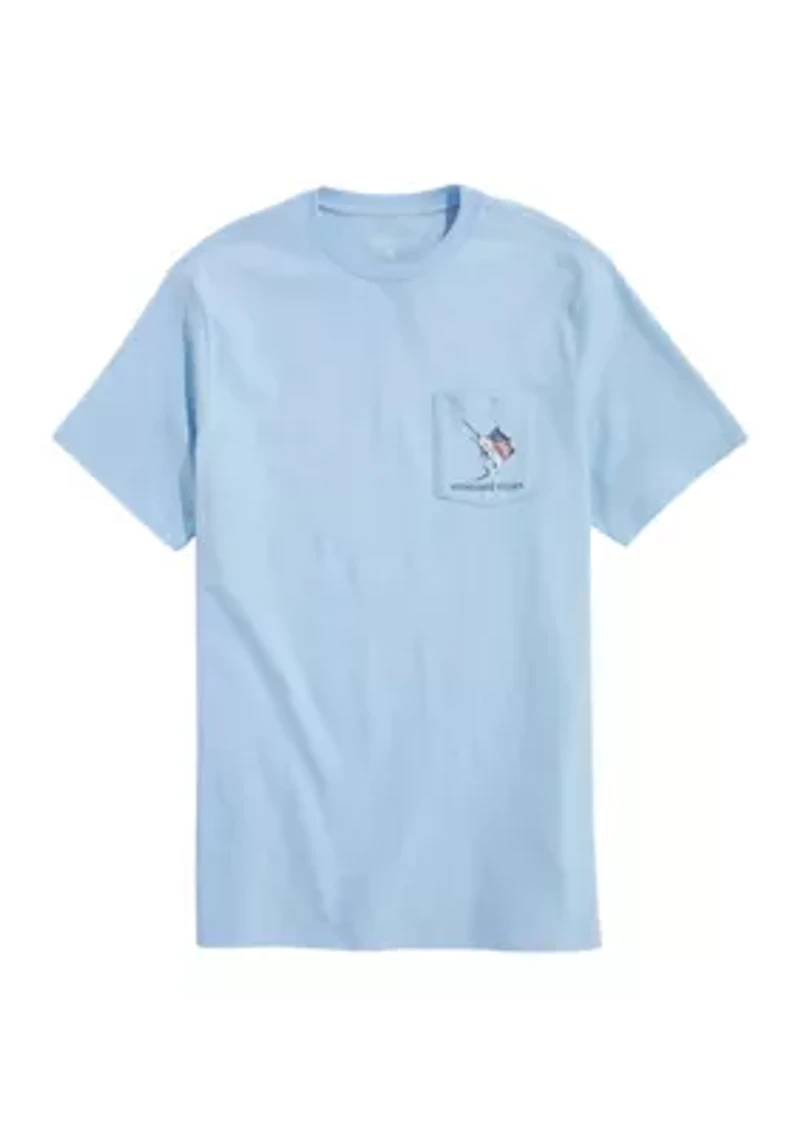 Men's USA Marlin Fishing Short Sleeve Pocket Graphic T-Shirt