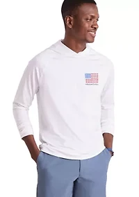 Men's Micro Whale Flag Long Sleeve Harbor Hooded T-Shirt