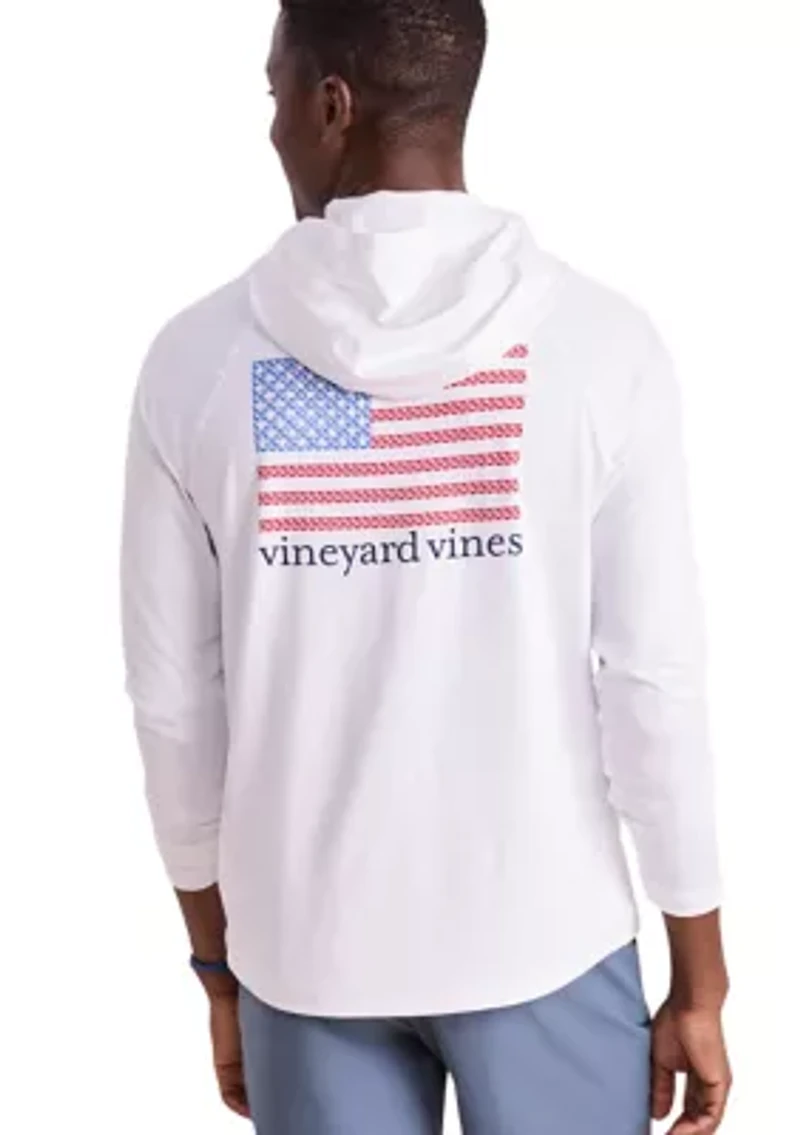 Men's Micro Whale Flag Long Sleeve Harbor Hooded T-Shirt