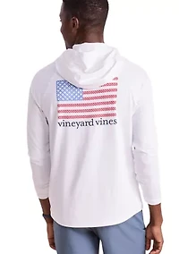 Men's Micro Whale Flag Long Sleeve Harbor Hooded T-Shirt