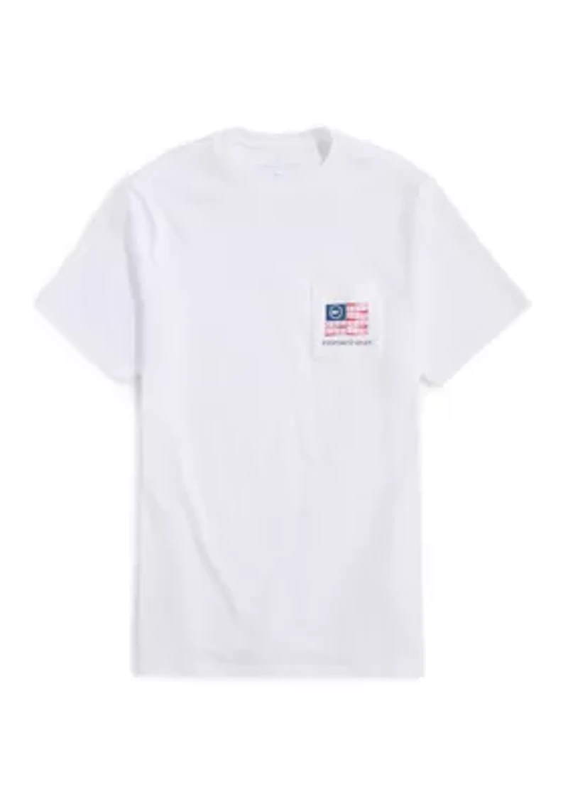 Men's Baseball Flag Short Sleeve Pocket Graphic Shirt