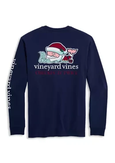 Santa's List Whale Long Sleeve Pocket Graphic T-Shirt