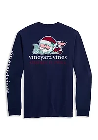 Santa's List Whale Long Sleeve Pocket Graphic T-Shirt