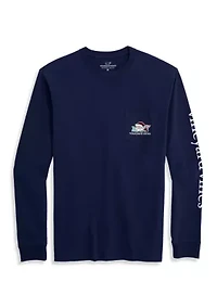 Santa's List Whale Long Sleeve Pocket Graphic T-Shirt