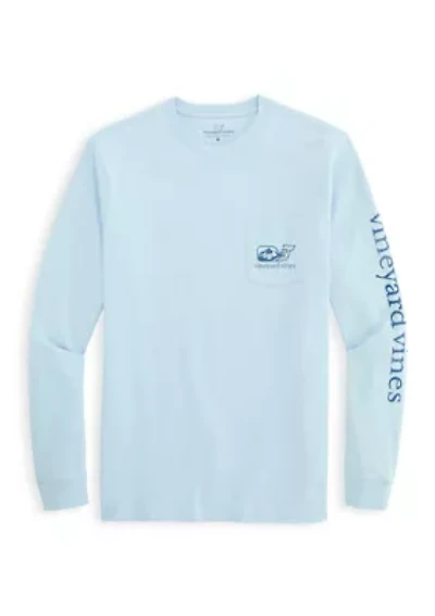 Ski Mountain Scenic Whale Long-Sleeve Pocket T-Shirt