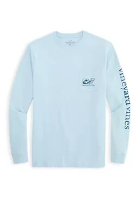 Ski Mountain Scenic Whale Long-Sleeve Pocket T-Shirt
