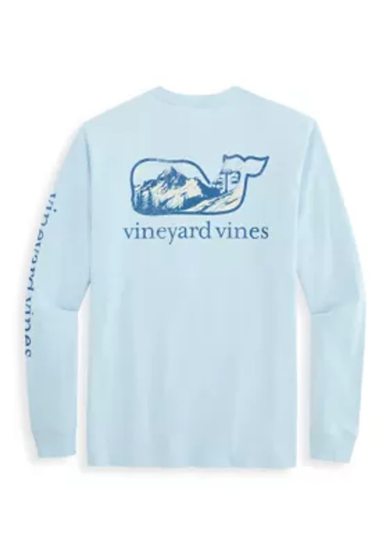 Ski Mountain Scenic Whale Long-Sleeve Pocket T-Shirt