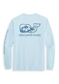 Ski Mountain Scenic Whale Long-Sleeve Pocket T-Shirt