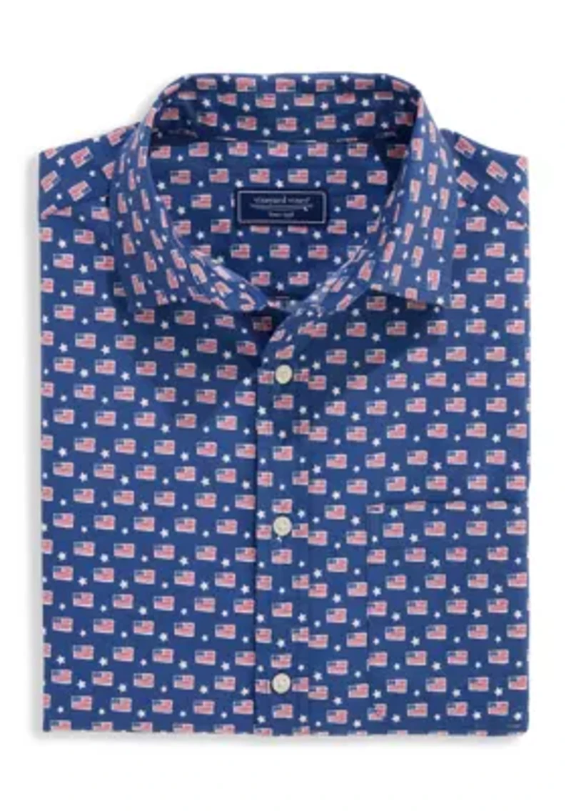 Men's Flags Stars Cotton Madras Short Sleeve Shirt