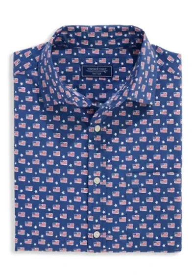 Men's Flags Stars Cotton Madras Short Sleeve Shirt