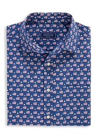 Men's Flags Stars Cotton Madras Short Sleeve Shirt