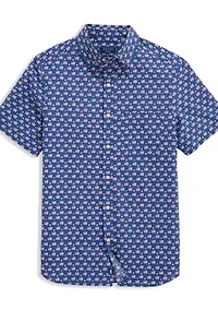 Men's Flags Stars Cotton Madras Short Sleeve Shirt