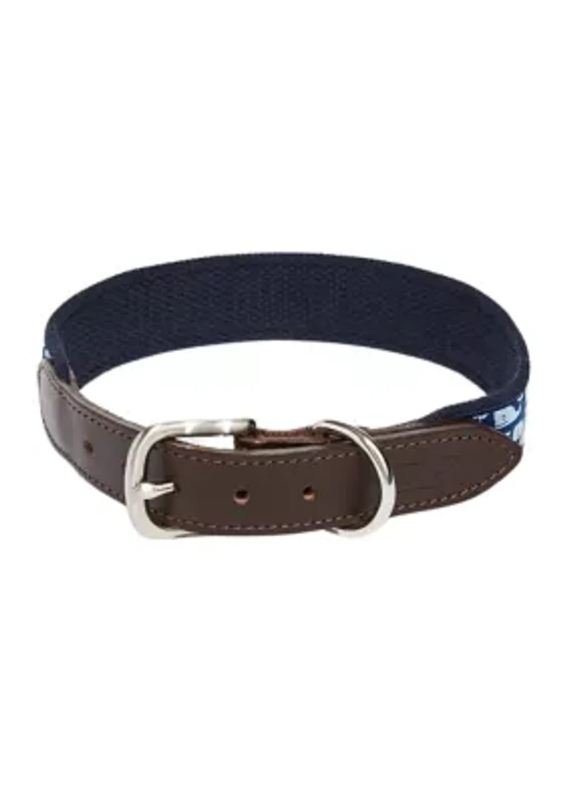 Micro Whale Leather Canvas Club Dog Collar