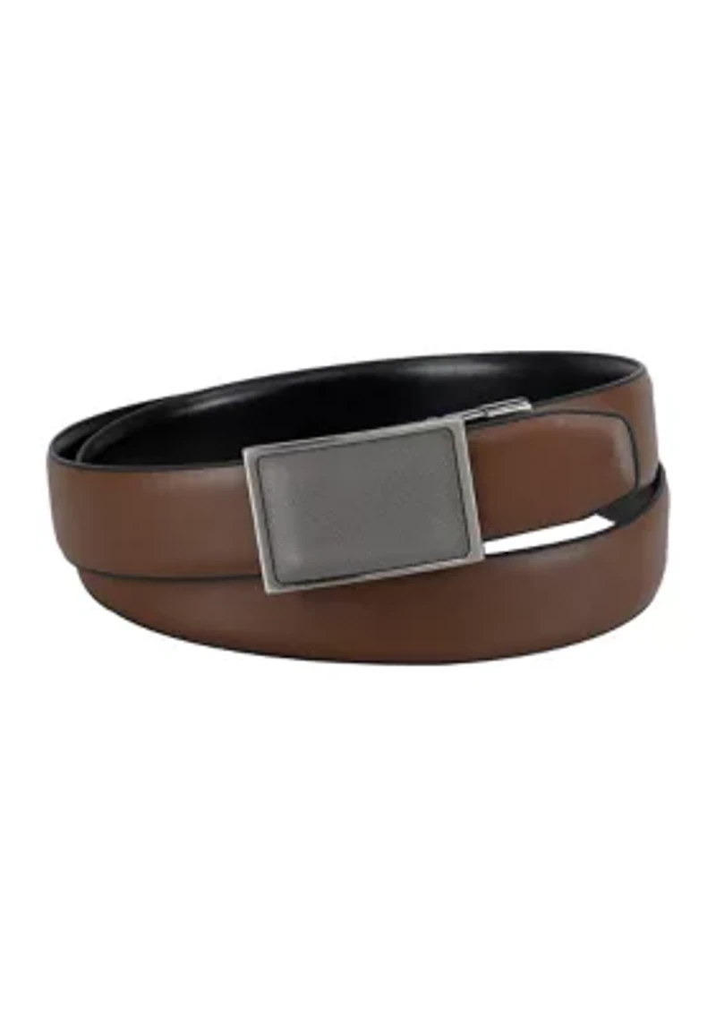 Two-in-One Reversible Stretch Belt with Plaque Compression Buckle