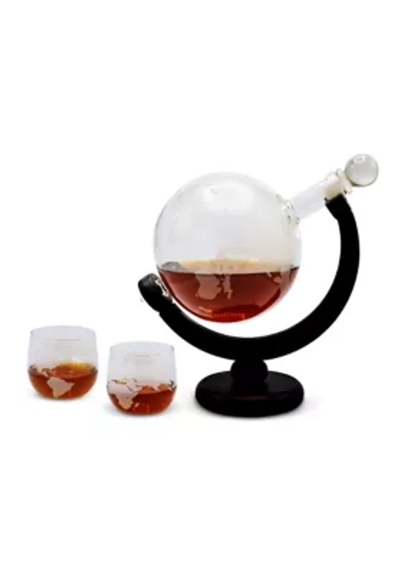 Globe Whiskey Decanter and Glasses Set