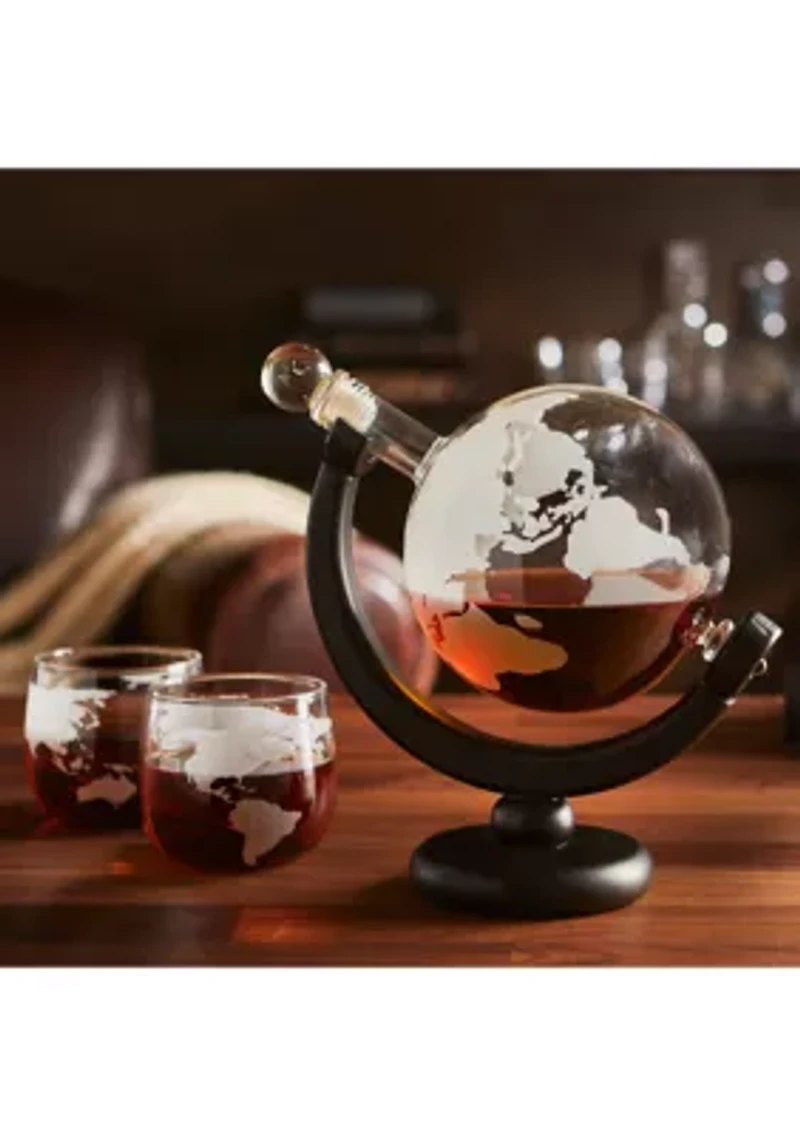 Globe Whiskey Decanter and Glasses Set